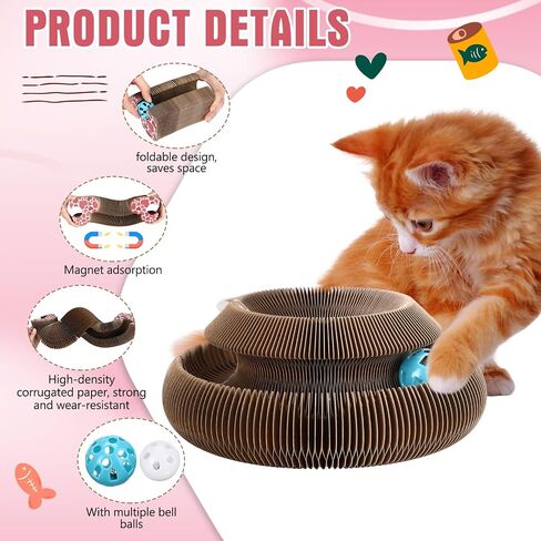 Soulchen 4 Pcs Magic Organ Cat Scratching Board, Combinable Cat Toy for Adult Pets, Interactive Cardboard Kitty Scratcher with Bell Ball, Durable Foldable Accordion Scratch Pad, Exercise for Indoor in Saudi Arabia
