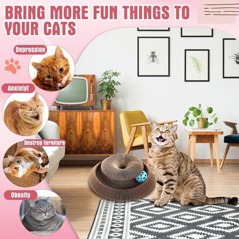 Soulchen 4 Pcs Magic Organ Cat Scratching Board, Combinable Cat Toy for Adult Pets, Interactive Cardboard Kitty Scratcher with Bell Ball, Durable Foldable Accordion Scratch Pad, Exercise for Indoor in Saudi Arabia