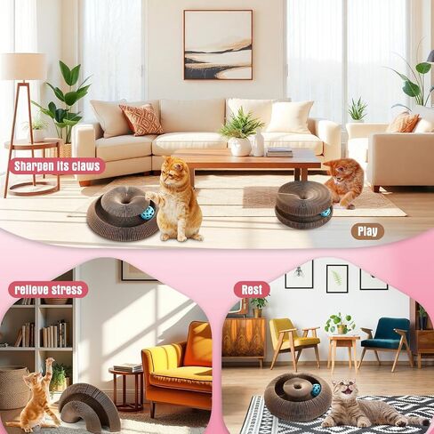 Soulchen 4 Pcs Magic Organ Cat Scratching Board, Combinable Cat Toy for Adult Pets, Interactive Cardboard Kitty Scratcher with Bell Ball, Durable Foldable Accordion Scratch Pad, Exercise for Indoor in Saudi Arabia