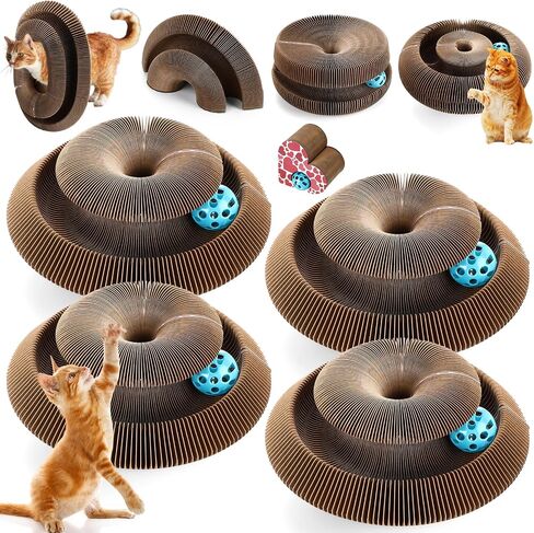 Soulchen 4 Pcs Magic Organ Cat Scratching Board, Combinable Cat Toy for Adult Pets, Interactive Cardboard Kitty Scratcher with Bell Ball, Durable Foldable Accordion Scratch Pad, Exercise for Indoor in Saudi Arabia