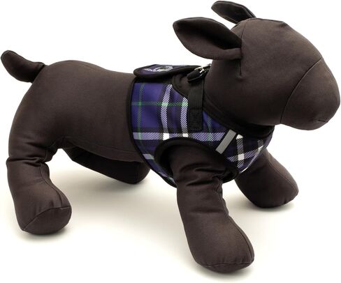 The Worthy Dog Sidekick Padded Harness Navy Blue Plaid Pattern With Secure Back Buckle, Adjustable Velcro, and D rings for Leash - XX-Large in Saudi Arabia