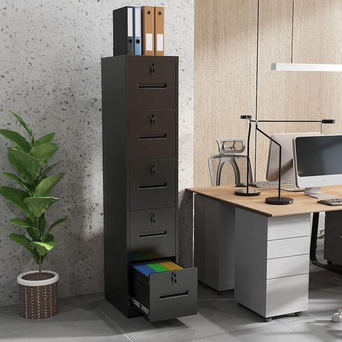 خزانة الملفات المعدنية 5 أدراج ، خزانة ملفات رأسية لمكتب المنزل ، خزانات ملفات مع قفل لمجلدات ملفات معلقة قانوني/أحرف ، (أبيض) in Kuwait