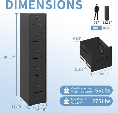 خزانة الملفات المعدنية 5 أدراج ، خزانة ملفات رأسية لمكتب المنزل ، خزانات ملفات مع قفل لمجلدات ملفات معلقة قانوني/أحرف ، (أبيض) in Kuwait