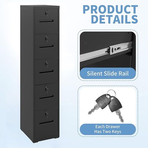 خزانة الملفات المعدنية 5 أدراج ، خزانة ملفات رأسية لمكتب المنزل ، خزانات ملفات مع قفل لمجلدات ملفات معلقة قانوني/أحرف ، (أبيض) in Kuwait