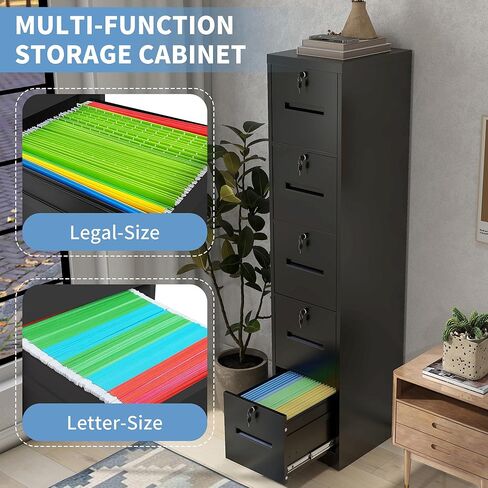خزانة الملفات المعدنية 5 أدراج ، خزانة ملفات رأسية لمكتب المنزل ، خزانات ملفات مع قفل لمجلدات ملفات معلقة قانوني/أحرف ، (أبيض) in Kuwait
