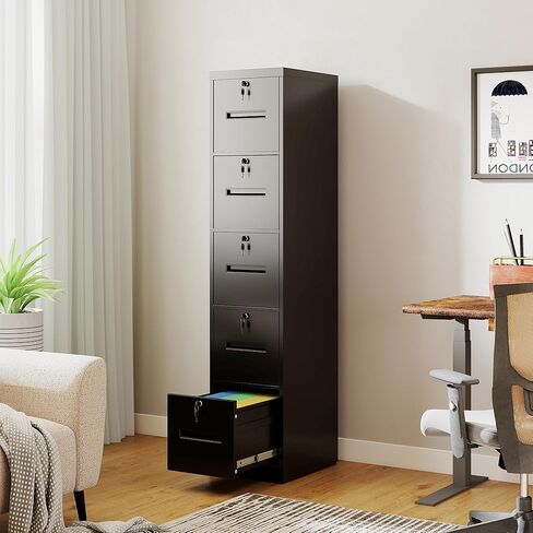 خزانة الملفات المعدنية 5 أدراج ، خزانة ملفات رأسية لمكتب المنزل ، خزانات ملفات مع قفل لمجلدات ملفات معلقة قانوني/أحرف ، (أبيض) in Kuwait