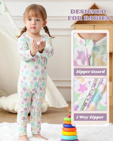 Bafeicao Bamboo Viscose Baby Girl Pajamas Romper Soft Ribbed 2 Way Zipper sleepers Long Sleeve Footless Pjs in Saudi Arabia
