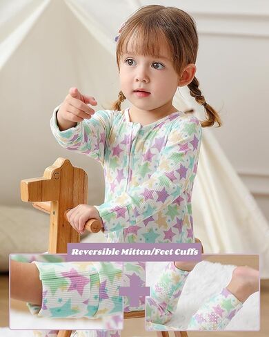 Bafeicao Bamboo Viscose Baby Girl Pajamas Romper Soft Ribbed 2 Way Zipper sleepers Long Sleeve Footless Pjs in Saudi Arabia