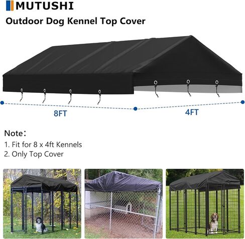 Outdoor Dog Kennel Cover Dog Kennel Replacement Top Cover Waterproof Windproof Anti-UV Compatibe for Multiple Brands of Dog Cages 10'D x 10'W Black (Without Frame) in Kuwait