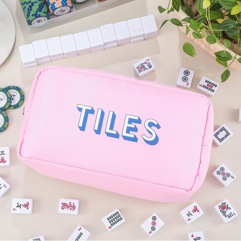 Empty Mahjong Bag Thickened American Mahjong Tiles Bag with Zipper Storage Pouch for Board Game Pieces Game Party Travel Gatherings Accessories, 10.4''x5.6'', Case Only(Mahj,Blue) in Saudi Arabia