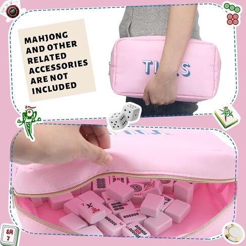 Empty Mahjong Bag Thickened American Mahjong Tiles Bag with Zipper Storage Pouch for Board Game Pieces Game Party Travel Gatherings Accessories, 10.4''x5.6'', Case Only(Mahj,Blue) in Saudi Arabia