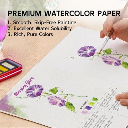 مصنف مائي للمبتدئين ، مجموعة الطلاء المائية للطيور ، الحرف الفنية بالألوان المائية كتاب تلوين دفتر للبالغين المراهقين مع 12 ألوان الطلاء مجموعة وفرشاة in Kuwait