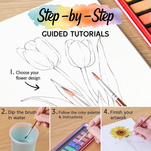 مصنف مائي للمبتدئين ، مجموعة الطلاء المائية للطيور ، الحرف الفنية بالألوان المائية كتاب تلوين دفتر للبالغين المراهقين مع 12 ألوان الطلاء مجموعة وفرشاة in Kuwait