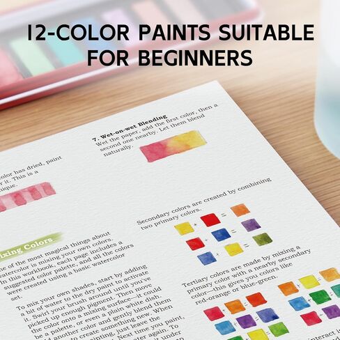 مصنف مائي للمبتدئين ، مجموعة الطلاء المائية للطيور ، الحرف الفنية بالألوان المائية كتاب تلوين دفتر للبالغين المراهقين مع 12 ألوان الطلاء مجموعة وفرشاة in Kuwait