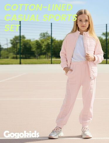 Gogokids 2 Piece Sweatsuit Outfits Boys Girls Fleece Padded Jacket Coat and Pants Winter Sweatshirts+Sweatpants Joggers Set in Saudi Arabia
