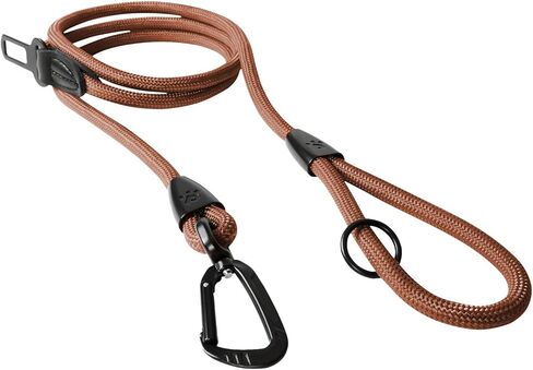 CLEPAWS Rope Dog Leash 6 FT, 2-in-1 Heavy Duty Dog Leash with Seat Belt Buckle, Tangle Free 360° Swivel Aviation Aluminum Carabiner, All Metal Hardware, Alloy O-Ring (Evergreen) in Saudi Arabia