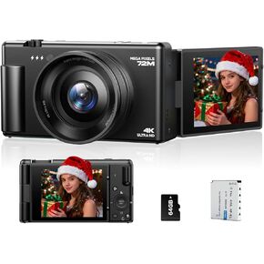 4K Digital Camera with Flip Screen, CCD Camera for Students, Compact Travel Cameras for Photography, 18X Digital Zoom Vlogging Cameras for YouTube, Ideal for Bignners Boys Girls Kids in Kuwait
