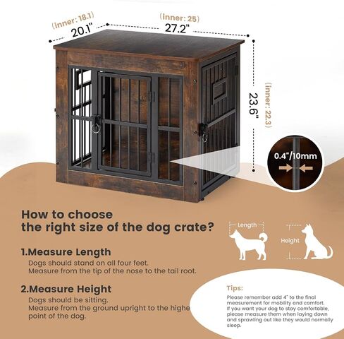 Gardner Pet Dog Crate Furniture للكلاب المتوسطة ، 38.8 بوصة الكلاب الداخلية ، طاولة قفص الكلب الخشبي مع 2 أوعية قابلة للإزالة ، قفص الكلب الثقيل ، رمادي ريفي in Kuwait
