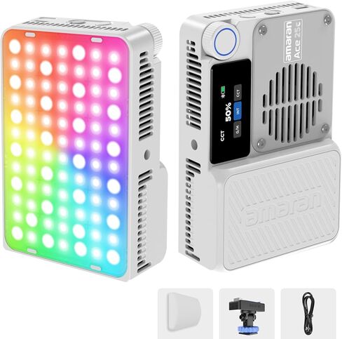 Amaran Ace 25c Pocket RGBWW LED Light، وضع التعزيز يصل إلى 32 وات، ضوء فيديو صغير كامل الألوان (2,300-10,000K)، 1,171 Lux@1m عند 5,600K، بطارية 4500 مللي أمبير في الساعة مع شحن سريع PD لمنشئي الهواتف المحمولة (فحمي) in Kuwait