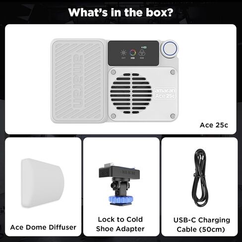 Amaran Ace 25c Pocket RGBWW LED Light، وضع التعزيز يصل إلى 32 وات، ضوء فيديو صغير كامل الألوان (2,300-10,000K)، 1,171 Lux@1m عند 5,600K، بطارية 4500 مللي أمبير في الساعة مع شحن سريع PD لمنشئي الهواتف المحمولة (فحمي) in Kuwait