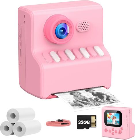 Kids Camera Instant Print Pink: HODDRCCN 32G Instant Print Camera for Kids -1080P HD - Christmas Birthday for Girls Age 3-12 - Ideal Toy for 3 4 5 6 7 8 9 10 11 12 Girls Boys in Saudi Arabia