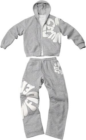 Men's Sweatsuits Set 2 Piece Jogging Suits Zip Up Hooded Jackets and Flared Sweatpants Tracksuits Set in Saudi Arabia