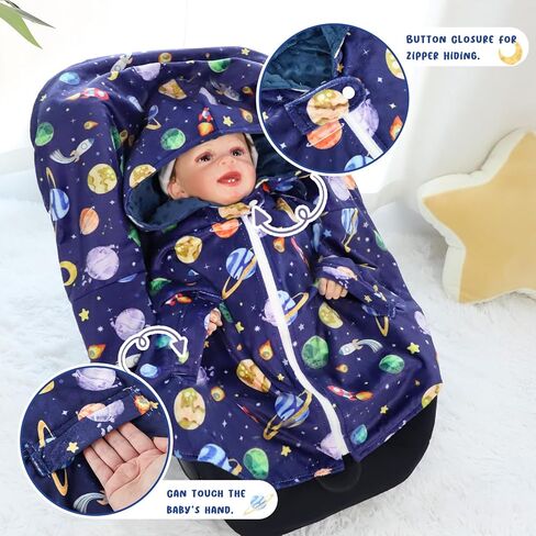 المعطف مقعد السيارة للأطفال من Pea Pod، معطف بغطاء للرأس لمقعد السيارة، طبقة مزدوجة دافئة من المنكي عباءة الربيع والخريف والشتاء للأطفال الصغار، عباءة بقلنسوة لعمر 0-4 سنوات من البنات والأولاد، فراشة in Saudi Arabia