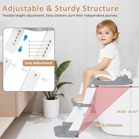 مقعد تدريب على استخدام المرحاض مع سلم مقعد متدرج، مقعد مرحاض للتدريب على استخدام الأطفال 3 في 1 للأولاد والبنات، نونية أطفال قابلة لضبط الارتفاع وقابلة للطي مع واقي من الرذاذ، ووسادة غير قابلة للانزلاق ومقابض أمان (رمادي) in Kuwait