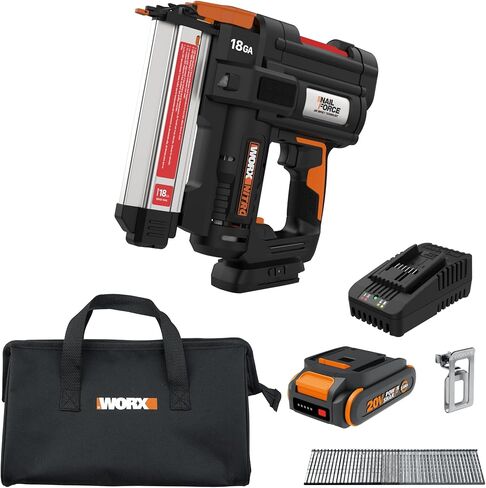 WORX Brad Nailer Cordless, 20V 18 ga Brushless Nail Gun Cordless, High Driving Power, Up to 2-⅛" into Hardwood, Narrow Nose, 3 LEDs, 3000 Nails & 20V 2.0 Ah Battery and Charger Included, PowerShare in Saudi Arabia