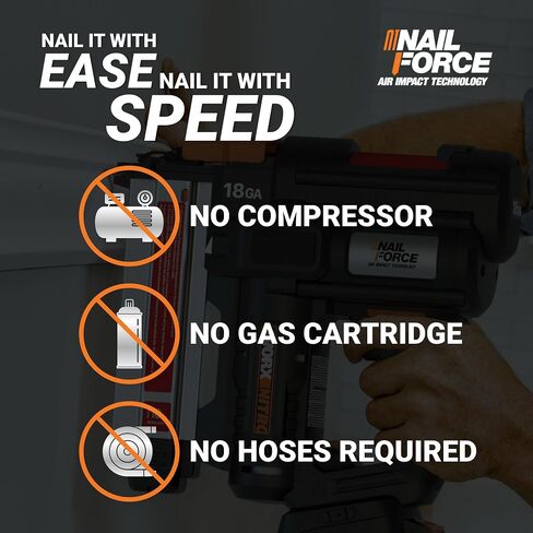 WORX Brad Nailer Cordless, 20V 18 ga Brushless Nail Gun Cordless, High Driving Power, Up to 2-⅛" into Hardwood, Narrow Nose, 3 LEDs, 3000 Nails & 20V 2.0 Ah Battery and Charger Included, PowerShare in Saudi Arabia