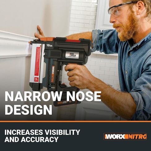 WORX Brad Nailer Cordless, 20V 18 ga Brushless Nail Gun Cordless, High Driving Power, Up to 2-⅛" into Hardwood, Narrow Nose, 3 LEDs, 3000 Nails & 20V 2.0 Ah Battery and Charger Included, PowerShare in Saudi Arabia