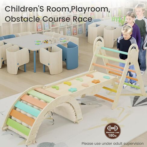 Pikler Triangle Set, Baby Climbing Playset Toys Indoor, Jungle Gyms for Toddlers Ages 1-4, Toddler Climbing Playground with Cushion & Toy Car in Saudi Arabia