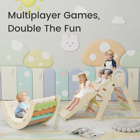 Pikler Triangle Set, Baby Climbing Playset Toys Indoor, Jungle Gyms for Toddlers Ages 1-4, Toddler Climbing Playground with Cushion & Toy Car in Saudi Arabia