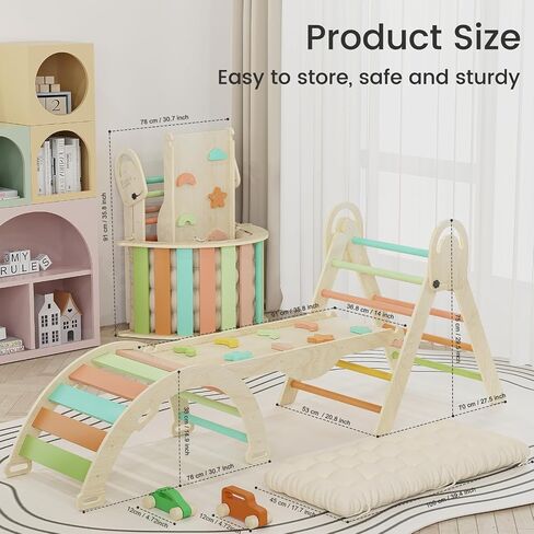 Pikler Triangle Set, Baby Climbing Playset Toys Indoor, Jungle Gyms for Toddlers Ages 1-4, Toddler Climbing Playground with Cushion & Toy Car in Saudi Arabia