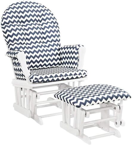 Mountain Majesty Glider and Ottoman,White with Blue Cushion - 24.75" D x 25.75" W x 39.5" H, Removable Chair Cushions with Enclosed Metal Bearings in Saudi Arabia