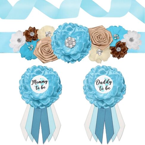 زينة استحمام الطفل من Safari Mom to be Sash، وشاح استحمام الطفل من Jungle Animals، Mommy to be Sash Baby Shower Corsage Dad ليكون دبوسًا لحفلة الكشف عن الجنس in Kuwait