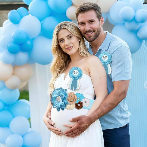 زينة استحمام الطفل من Safari Mom to be Sash، وشاح استحمام الطفل من Jungle Animals، Mommy to be Sash Baby Shower Corsage Dad ليكون دبوسًا لحفلة الكشف عن الجنس in Kuwait