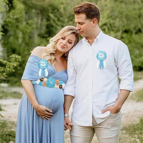 زينة استحمام الطفل من Safari Mom to be Sash، وشاح استحمام الطفل من Jungle Animals، Mommy to be Sash Baby Shower Corsage Dad ليكون دبوسًا لحفلة الكشف عن الجنس in Kuwait