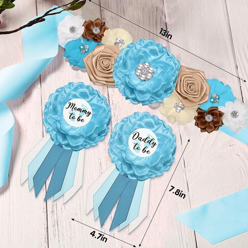 زينة استحمام الطفل من Safari Mom to be Sash، وشاح استحمام الطفل من Jungle Animals، Mommy to be Sash Baby Shower Corsage Dad ليكون دبوسًا لحفلة الكشف عن الجنس in Kuwait