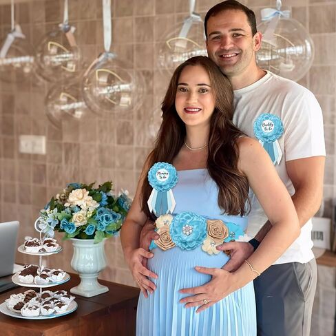 زينة استحمام الطفل من Safari Mom to be Sash، وشاح استحمام الطفل من Jungle Animals، Mommy to be Sash Baby Shower Corsage Dad ليكون دبوسًا لحفلة الكشف عن الجنس in Kuwait