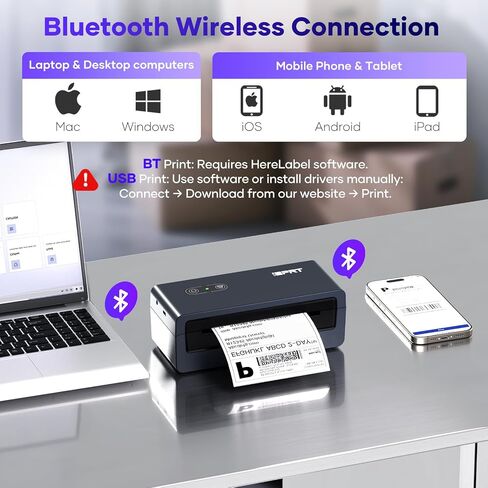 iDPRT Shipping Label Printer 4x6 Bluetooth Thermal Label Printer for Small Business and Shipping Package, Support Android, iPhone, Windows, macOS, Widely Used for Amazon, Shopify, Ebay, White in Saudi Arabia