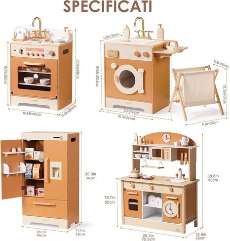 ROBOTIME Wooden Kids Play Kitchen – 4-in-1 Toddler Play Kitchen Set with Fridge, Washer & Dishwasher – Wooden Corner Cooking Playset for Boys & Girls Ages 3+ in Saudi Arabia