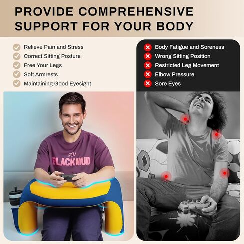 Laptop Lap Desk, Reading Pillow for Bed, Memory Foam Arm Rest Support Gaming Pillow with Cup/Phone Pocket, Laptop Lap Desk for Working, Gaming, Reading on Couch Bed Floor- White in Saudi Arabia