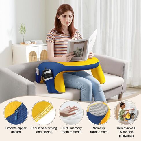 Laptop Lap Desk, Reading Pillow for Bed, Memory Foam Arm Rest Support Gaming Pillow with Cup/Phone Pocket, Laptop Lap Desk for Working, Gaming, Reading on Couch Bed Floor- White in Saudi Arabia