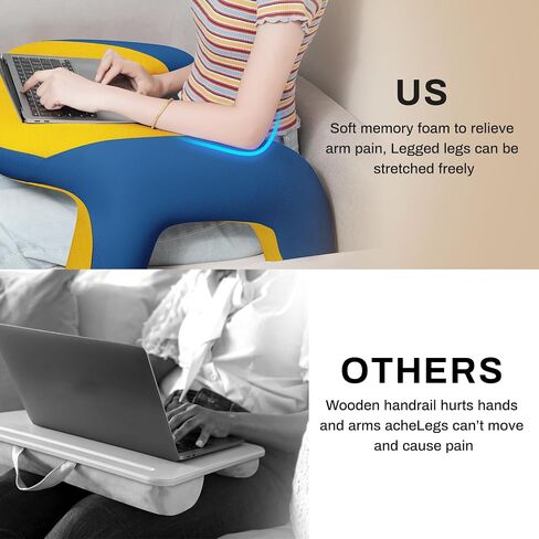 Laptop Lap Desk, Reading Pillow for Bed, Memory Foam Arm Rest Support Gaming Pillow with Cup/Phone Pocket, Laptop Lap Desk for Working, Gaming, Reading on Couch Bed Floor- White in Saudi Arabia