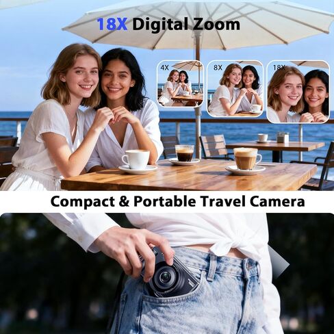 4K Digital Camera with Flip Screen, CCD Camera for Students, Compact Travel Cameras for Photography, 18X Digital Zoom Vlogging Cameras for YouTube, Ideal for Bignners Boys Girls Kids in Kuwait