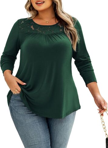 Ahlaray Women's Plus Size Summer Tops Short Sleeve Shirts Lace Pleated Tunic Tops Blouses M-4XL in Kuwait