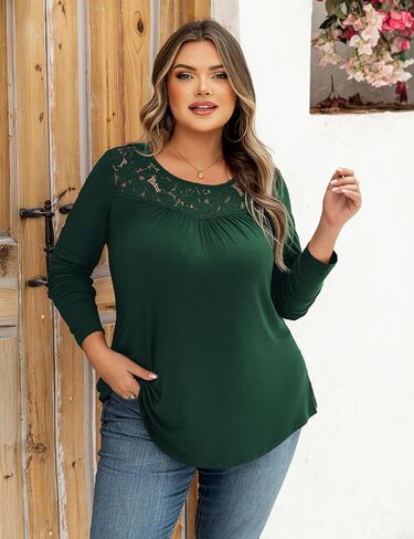 Ahlaray Women's Plus Size Summer Tops Short Sleeve Shirts Lace Pleated Tunic Tops Blouses M-4XL in Kuwait
