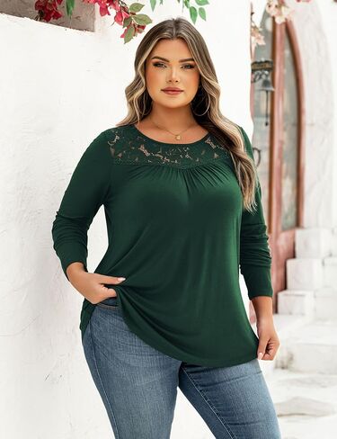 Ahlaray Women's Plus Size Summer Tops Short Sleeve Shirts Lace Pleated Tunic Tops Blouses M-4XL in Kuwait