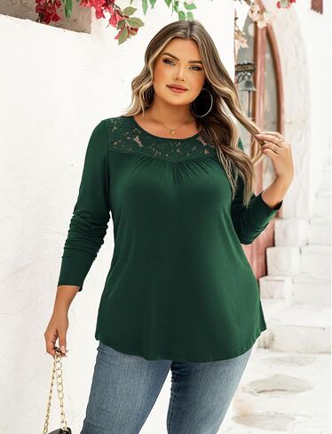Ahlaray Women's Plus Size Summer Tops Short Sleeve Shirts Lace Pleated Tunic Tops Blouses M-4XL in Kuwait